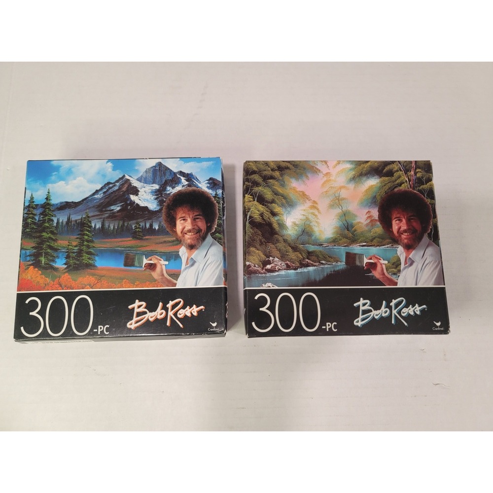 Bob Ross set of 2 small puzzles large pieces great condition